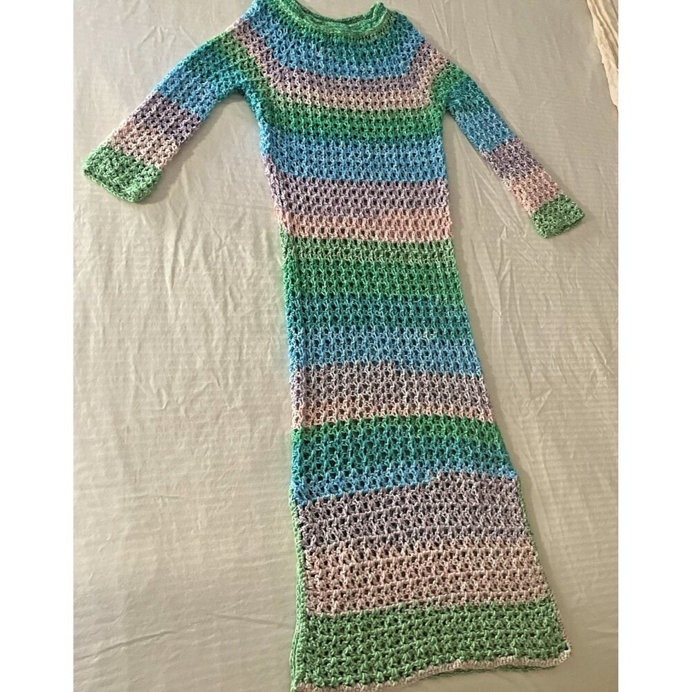 Crochet Dress, Handmade NEW Long Sleeves Multicolor, S-M